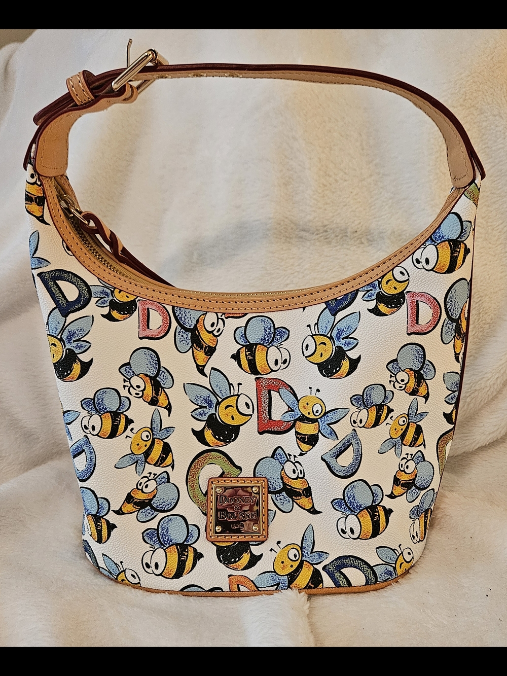 Dooney & Bourke Bee Print Leather Hobo Bag - White/Yellow